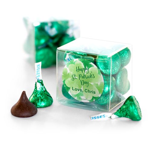 Personalized St. Patrick's Day Watercolor Hershey's Kisses Clear Gift Box