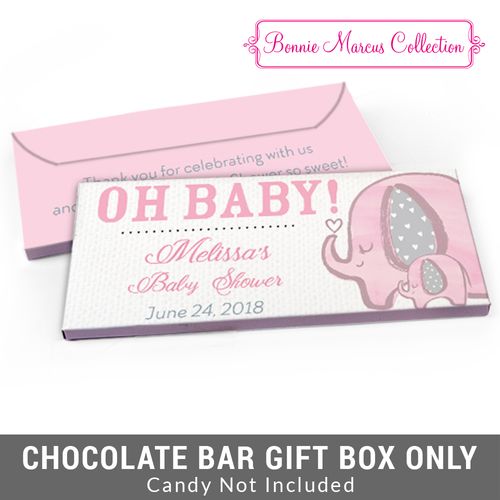 Deluxe Personalized Pink Elephants Baby Shower Candy Bar Favor Box
