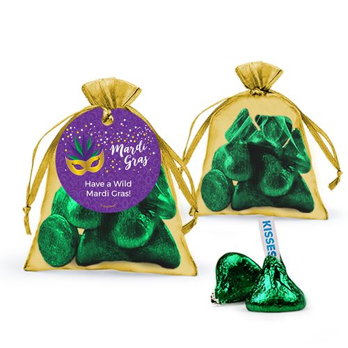 Personalized Mardi Gras Big Easy Hershey's Kisses in Organza Bags with Gift Tag