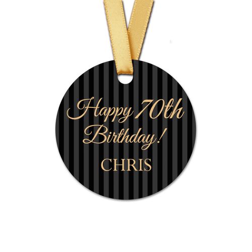Personalized Birthday Regal Stripes Round Favor Gift Tags (20 Pack)