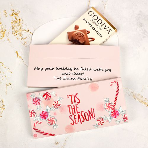 Deluxe Personalized Tis the Season Christmas Godiva Chocolate Bar in Gift Box