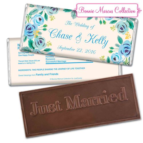 Personalized Bonnie Marcus Embossed Chocolate Bar Chocolate & Wrapper Here's Something Blue Wedding Favors