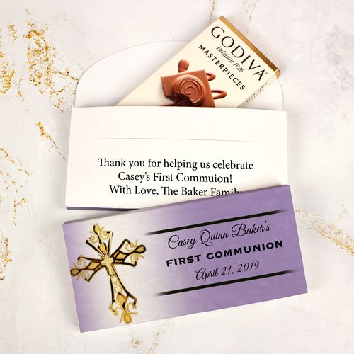 Deluxe Personalized First Communion Godiva Chocolate Bar in Gift Box- Gold Cross