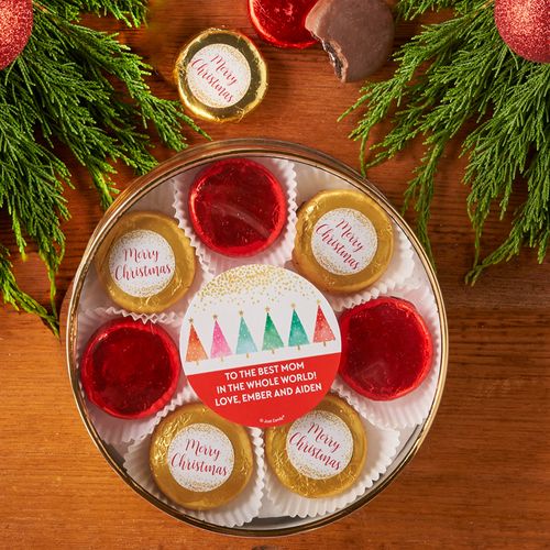 Personalized Christmas Shimmering Pines Chocolate Covered Oreos Large Plastic Tin
