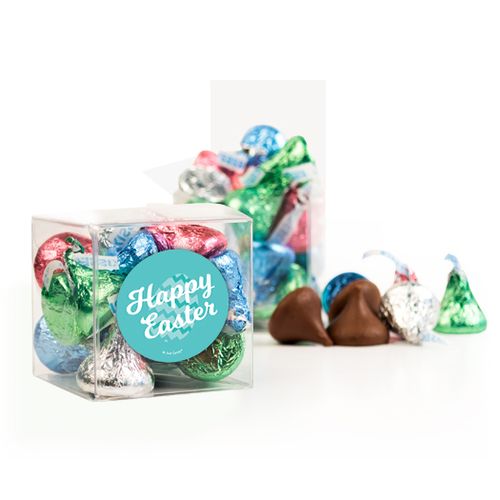Easter Chevron Egg Clear Gift Box with Sticker - Approx. 16 Spring Mix Hershey's Kisses