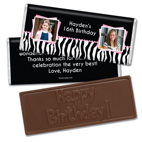 Birthday Personalized Embossed Chocolate Bar Zebra Then & Now Photos
