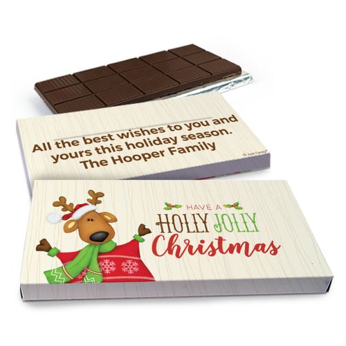 Deluxe Personalized Holly Jolly Reindeer Christmas Chocolate Bar in Gift Box (3oz Bar)