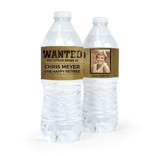 Personalized Retirement Wanted Water Bottle Sticker Labels (5 Labels)