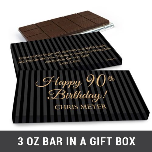 Deluxe Personalized 90th Milestones Stripes Belgian Chocolate Bar in Gift Box (3oz Bar)
