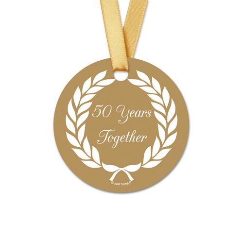 Personalized Gold Laurel Wreath Anniversary Round Favor Gift Tags (20 Pack)