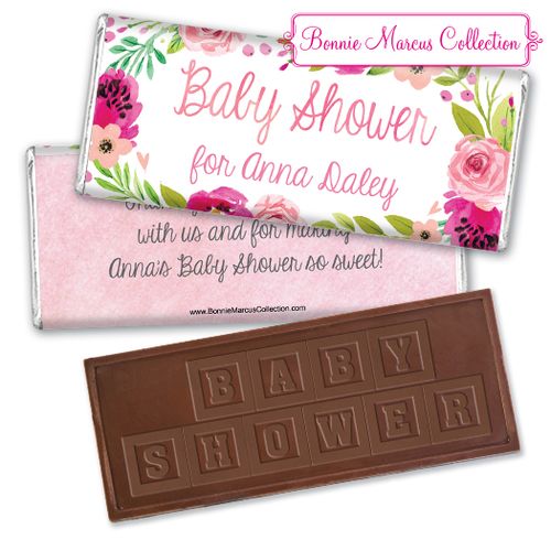 Personalized Bonnie Marcus Baby Shower Painted Petals Embossed Chocolate Bar