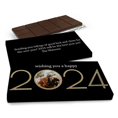 Deluxe Personalized New Year's Glitter Photo Chocolate Bar in Gift Box (3oz Bar)