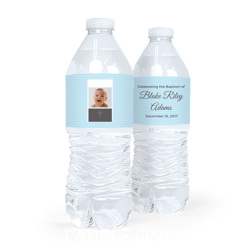 Personalized Boy Baptism Photo Water Bottle Labels (5 Labels)