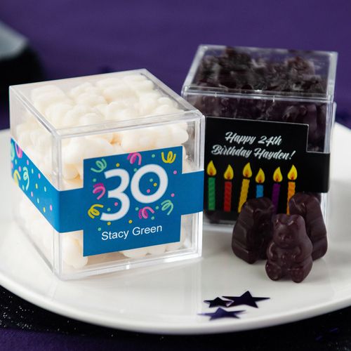 Personalized Milestone 30th Birthday JUST CANDY® favor cube with Gummy Bears