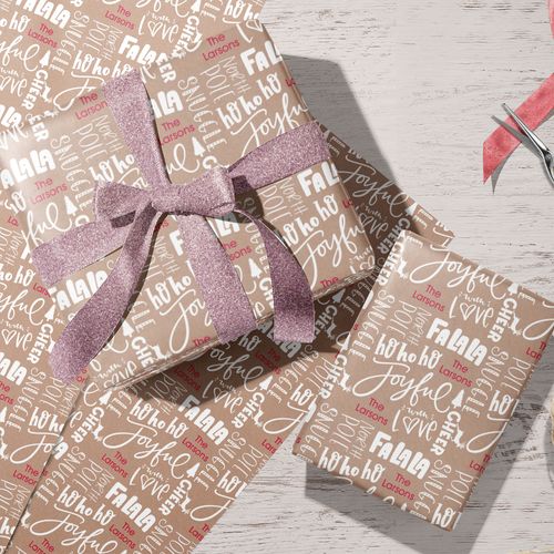 Custom Wrapping Paper - Kraft Paper Word Cloud Christmas