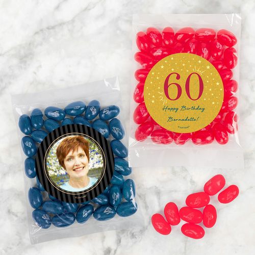 Personalized Milestone 60th Birthday Candy Bags with Jelly Belly Jelly Beans