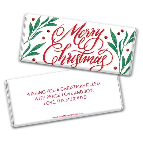 Personalized Bonnie Marcus Chocolate Bar Wrappers - Christmas Holly-day Joy