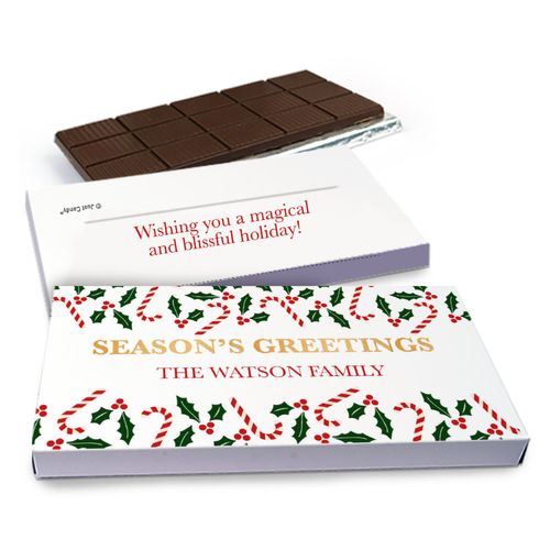 Deluxe Personalized Christmas Candy Cane Poinsettia Chocolate Bar in Gift Box (3oz Bar)