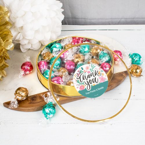 Personalized Thank You Large Plastic Tin with Lindt Truffles (20pcs) - Spring Floral