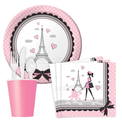 Paris Birthday Party Standard Tableware Kit Serves 8