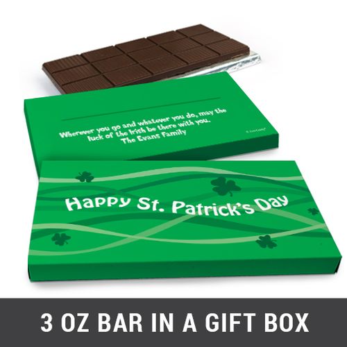 Deluxe Personalized Clover Streams St. Patrick's Day Chocolate Bar in Gift Box (3oz Bar)
