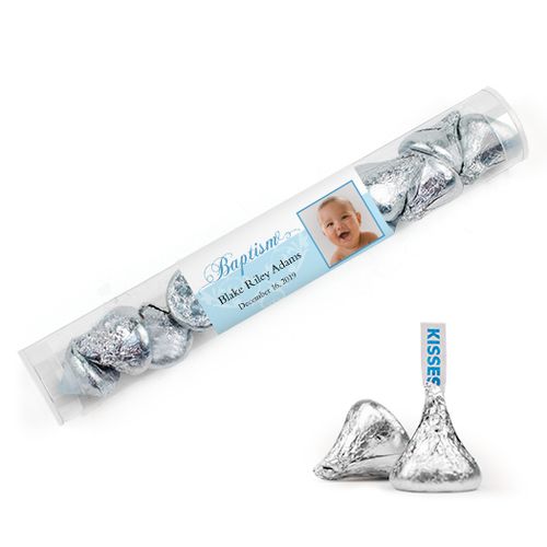 Personalized Baptism Photo and Scroll Tube with Hershey's Kisses