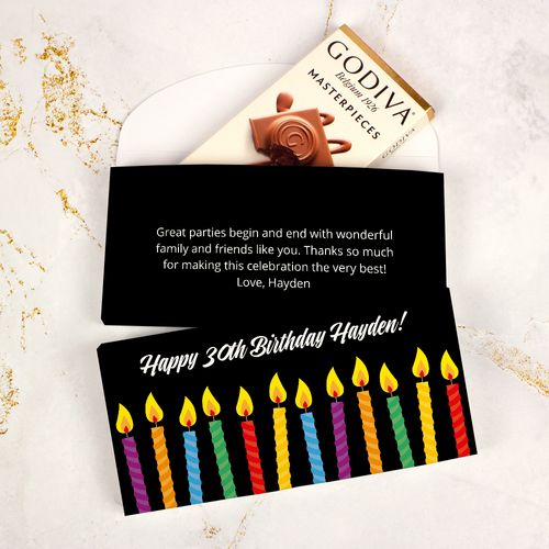 Deluxe Personalized Birthday Candles Godiva Chocolate Bar in Gift Box