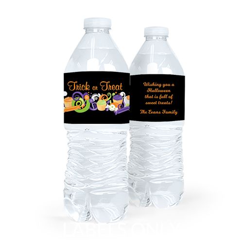 Personalized No Tricks Just Treats Halloween Water Bottle Labels (5 Labels)