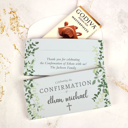 Deluxe Personalized Godiva Green Leaves Confirmation Chocolate Bar