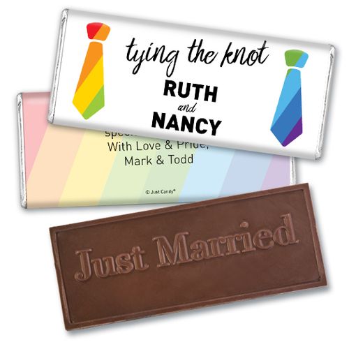 Personalized LGBT Wedding Tying the Knot Embossed Chocolate Bar