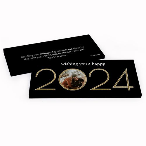 Deluxe Personalized New Year's Glitter Photo Chocolate Bar in Gift Box