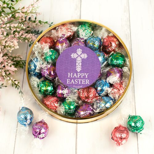Easter Purple Cross Large Plastic Tin with Lindt Truffles (20pcs)