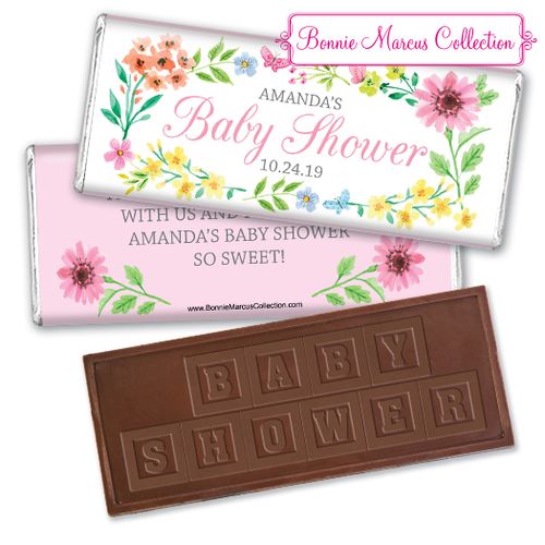 Personalized Bonnie Marcus Baby Shower Butterfly Flower Wreath Embossed Chocolate Bar