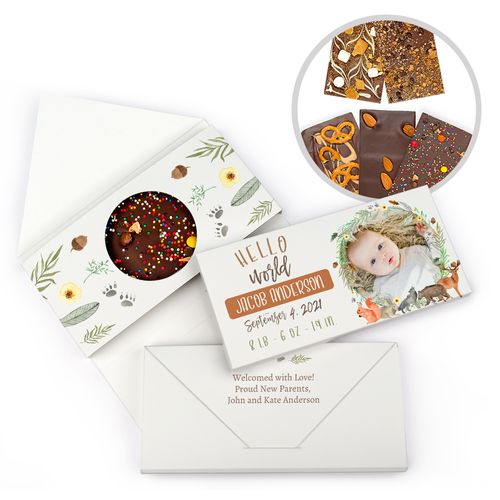 Personalized Hello World Baby Shower Gourmet Infused Belgian Chocolate Bars (3.5oz)