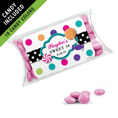 Personalized Kids Birthday Favor Assembled Pillow Box Filled with Just Candy Milk Chocolate Minis