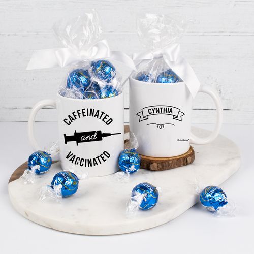 Personalized Caffeinated and Vaccinated 11oz Mug with Lindt Truffles