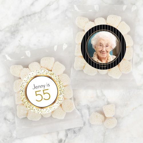 Personalized Milestone 100th Birthday Candy Bags with Jelly Belly Champagne Bubble Gumdrops