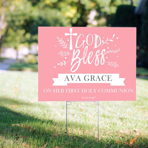 Personalized Communion Yard Sign - Floral God Bless