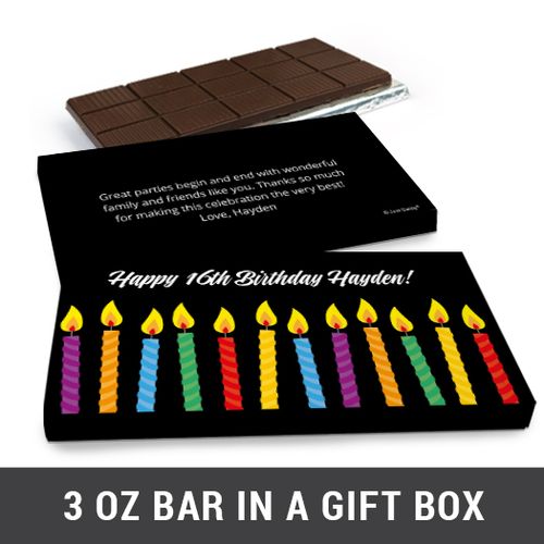 Deluxe Personalized Birthday Candles Belgian Chocolate Bar in Gift Box (3oz Bar)
