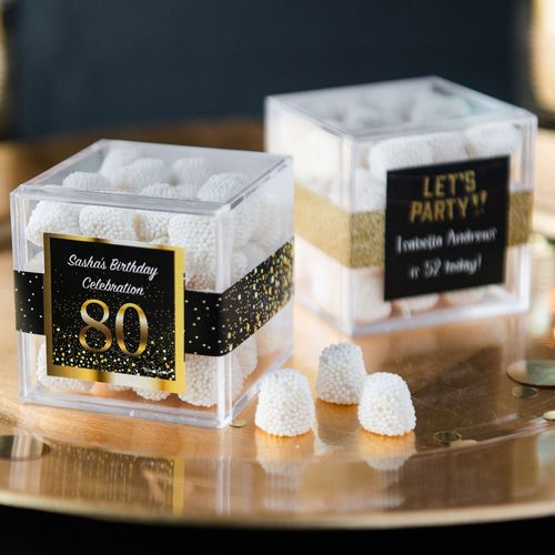 Personalized Milestone 80th Birthday JUST CANDY® favor cube with Jelly Belly Gumdrops