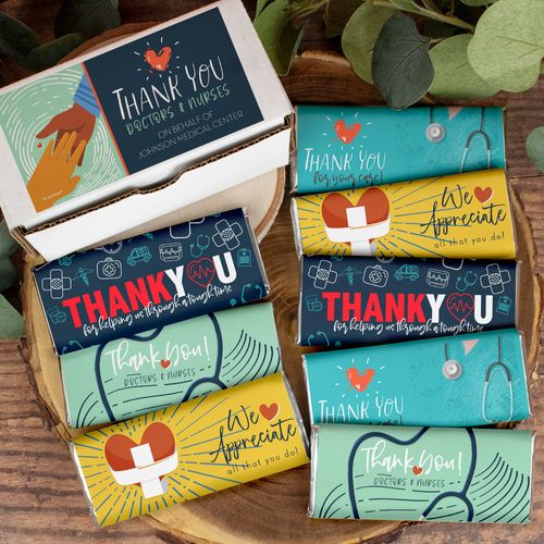 Personalized Thank You Doctors and Nurses - Belgian Chocolate Bars Gift Box - 8 Pack