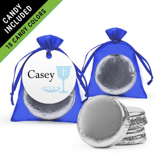 Personalized Boy First Communion Favor Assembled Organza Bag Hang tag Filled with Chocolate Covered Oreo Cookie