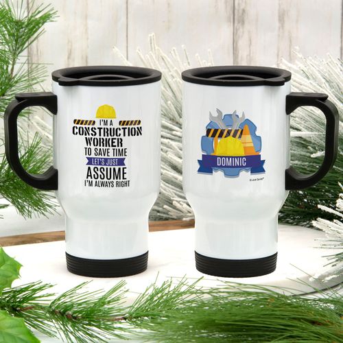 Personalized Construction Worker Stainless Steel Travel Mug (14oz)
