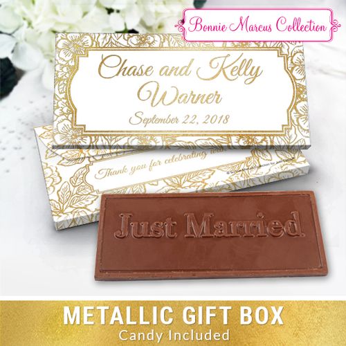 Deluxe Personalized Flowers Wedding Chocolate Bar in Metallic Gift Box