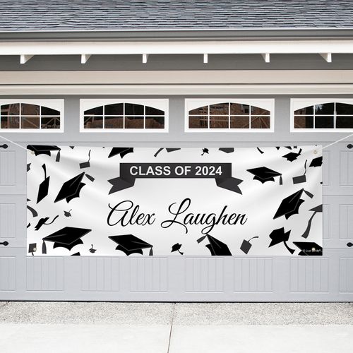 Personalized Graduation Garage Banner - Hats Off