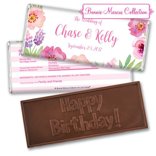 Personalized Bonnie Marcus Embossed Chocolate Bar Chocolate & Wrapper Floral Embrace Wedding Favors