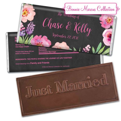 Personalized Bonnie Marcus Embossed Chocolate Bar Chocolate & Wrapper Floral Embrace Wedding Favors