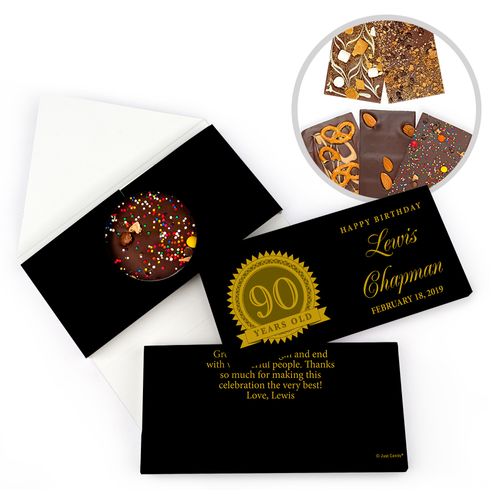Personalized 90th Age Seal Milestone Birthday Gourmet Infused Belgian Chocolate Bars (3.5oz)