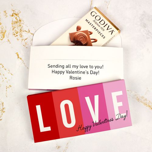 Deluxe Personalized Valentine's Day Block Love Godiva Chocolate Bar in Gift Box