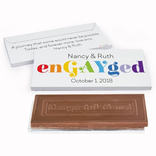 Deluxe Personalized EnGAYged Wedding Embossed Chocolate Bar in Gift Box